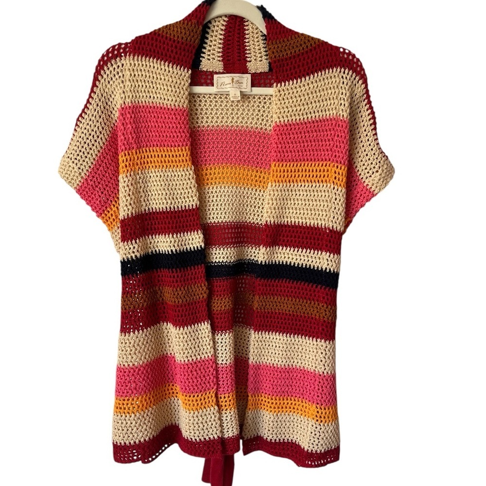 Flora Bea NYC Crochet Striped Belted Cardigan, size S nwot